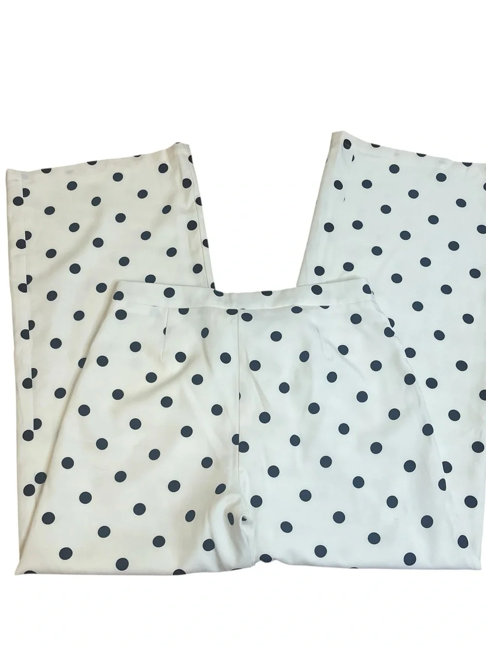 Fashion Nova White Wide-Leg Trouser Pants with Black Polka Dots Sz L